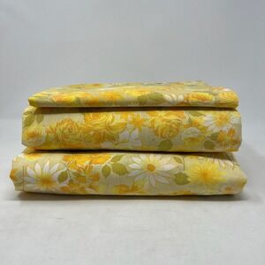 Vtg 70s WestPoint Pepperell Twin 2 Fitted Sheets 1 Pillowcase Floral USA Made